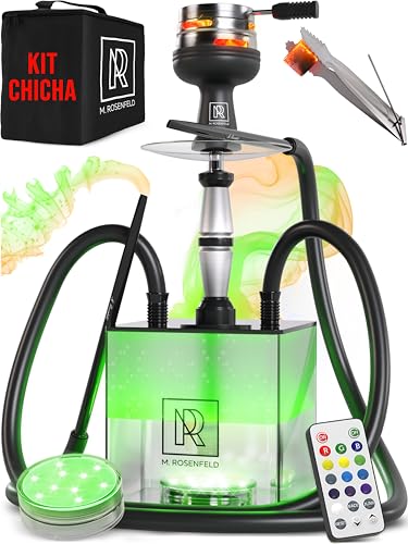 Set Chicha Complet à Emporter avec Sac & Accessoires Premium – Foyer en Silicone avec HMD, Embout, Plongeur en Aluminium avec Diffuseur & Vase en Acryliqu