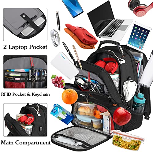 Veckuson Lunch Backpack For Men, Insulated Cooler Bag Lunch Box Backpack, Extra Large Travel Laptop Backpack Tsa Friendly Rfid Durable Computer College Bag With Usb Port Women Fits 17.3 Inch Laptop #TOP5
