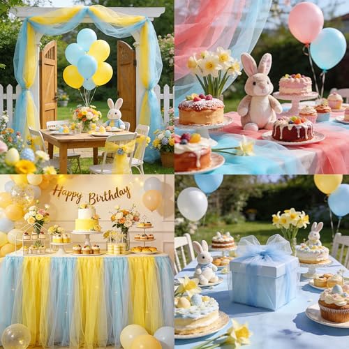 Image of Light Blue Tulle Fabric Ribbon 6 Inch by 25 Yards Rolls Fabric Spool Tulle for Gift Wrapping Wedding Decorations Craft Supplies DIY Tutu Skirt Baby Shower Birthday Party