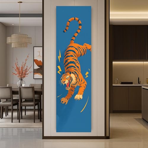 Tableau vertical sur toile tigre affiche décoration murale maison 55x165 cm