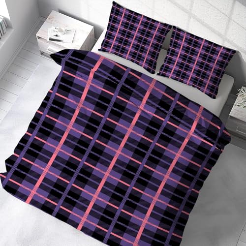 Housse de couette 160x200 en microfibre douce violette imprimé géométrique - 5