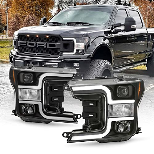 AKKON - Fits 2018-2020 Ford F150 Pickup Truck [Halogen Type] Projector Black Headlights Pair Left + Right Replcement