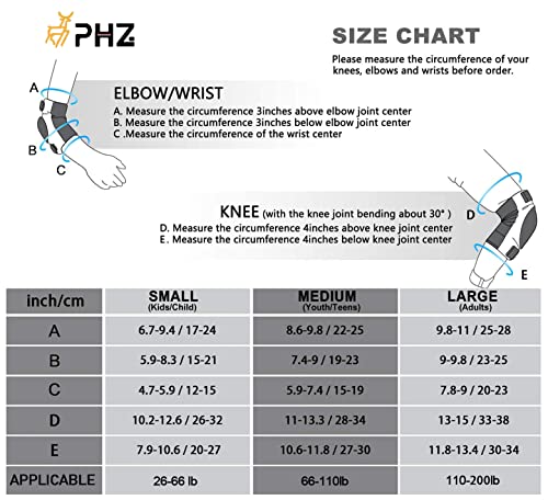 image for PHZ. Skateboard Knee Pads Elbow Pads Wrist Guards, Skate Pads for Kids