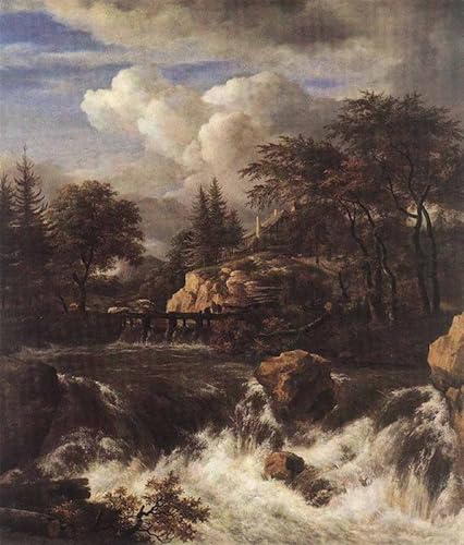 Cascata pintura sobre lienzo de Jacob Van Ruisdael con alta definición de textura