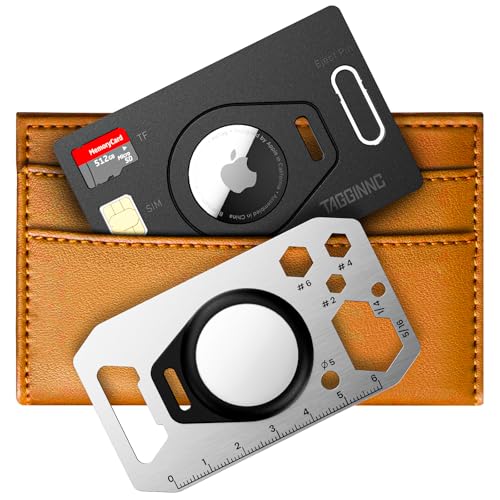 for AirTag Wallet Holder | Unique Design | Thin Flexible Wallet Card Insert | Build-in slotCard Case | Metallic EDC Tool Design | Detachable AirTag Case for Purse, Backpack (TwinCards)