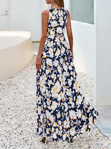 BTFBM Womens Summer Maxi Dresses 2025 Casual Sleeveless V Neck Loose Fit Floral Boho Dress Beach Long Sundress3
