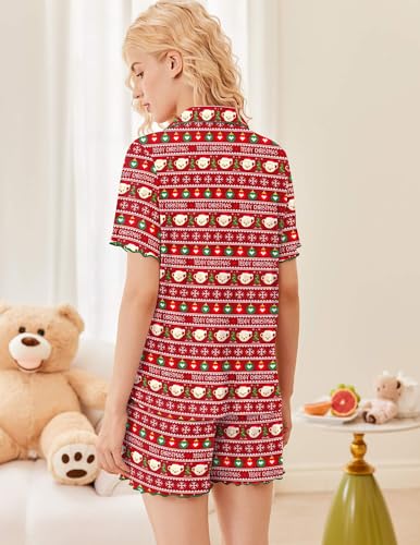 Image of Ekouaer Button Up Pajamas Set for Women Short Sleeve Ribbed Knit Sleepwear 2 Piece Pjs Shorts Set