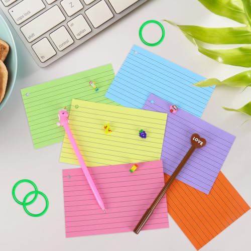 Tecmisse 156 cartões coloridos com anel, fichas pautadas, 10 x 15 cm, cartões de notas, para escritó