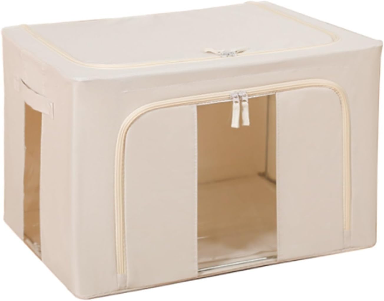 Storage Bag for Clothes Bedding Foldable Double Zipper and Handle Storage Box for Clothes, Quilt Storage Bag Storage Container(Beige-Four Brackets)