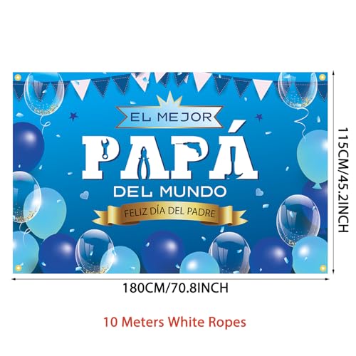 YEIRFYY Blue El Mejor Papá Del Mundo Backdrop Banner 71 x 45 Inch Spanish Feliz Día Del Padre Party Background Banner Thanks Dad Happy Father's Day Party Decorations Feliz Día Papá Party Supplies