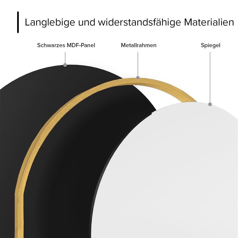 Marctani Ovaler Spiegel mit Metallrahmen - Moderner Wandspiegel oval für Badezimmer und Flur - Dekorativer Spiegel oval für Wohnzimmer und Garderobe