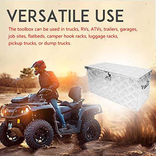 Edicapo 24 Inch Tool Box Flatbox Truck Bed Toolbox ,Rv Storage Organizer,Truck Tools Chest Box With Side Handle & Lock Keyscompatible With Car Outdoor Trailer Pickup,Silver Aluminum 5 Bar Tread Toolbox(24.2"X10.4"X11.8") #TOP5