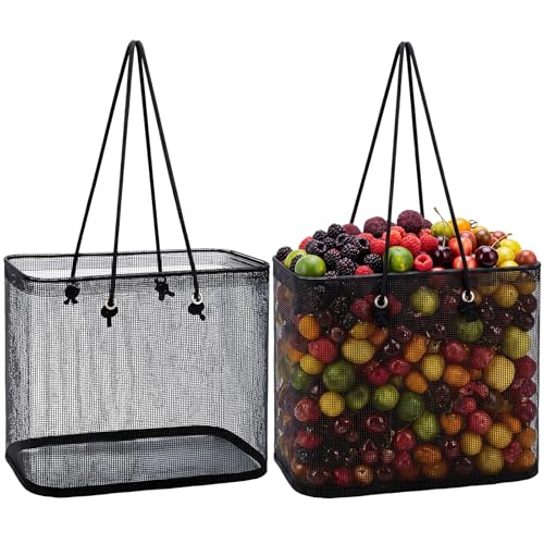 Ferrochef 2 Pack Fall Berry Picking Baskets Large Black Collapsible Harvest Baskets for Fruit Picking, Sturdy, Durable, and Foldable for Easy Storage