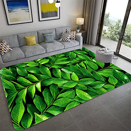 Tapis De Plante Tropicale Feuille Verte 3D Impression Tapis De Sol Salon Tapis Décoratif Canapé Tapis Flanelle Chambre Carpet Tapis Antidérapant Garçon Fille Femme Yoga Rug (50x80 cm, Modèle 2) Cover