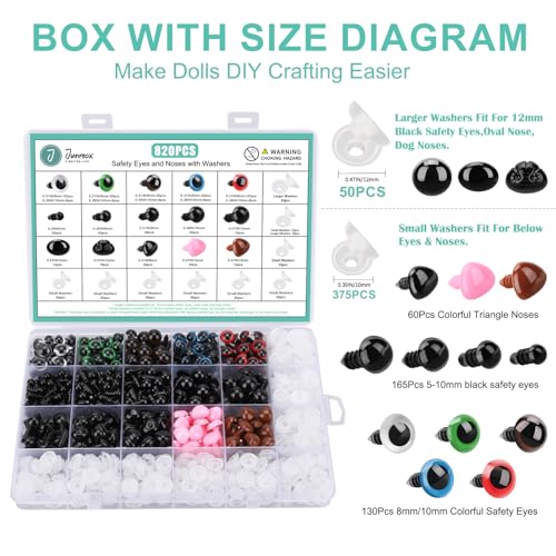 image for Junreox 820pcs Safety Eyes for Amigurumi- Premium Safety Eyes and Nose