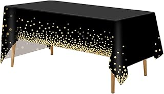 FUYOAL Black and Gold Party Tablecloth, 54x108 Inch Black Dot Tablecloths Gold Dot Confetti Table Cloth Black Table Cloth Party Rectangular Table Cover for Outdoor Picnic Birthday Party