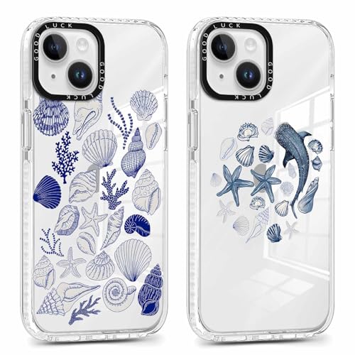Vxinvnoi 2 Piezas Funda para iPhone 14/iPhone 13, Aesthetic Mariscos Verano Dibujos Carcasa Mujer Niñas Diseño Case, Transparente Suave Silicona TPU Antichoque Protección Cover para iPhone 14 6,1'