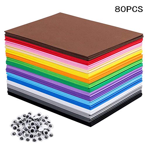 80 PCS EVA Foam Handicraft Sheets, Craft Foam Sheets Assorted Colorful for Craft