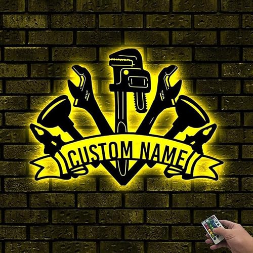 Custom Plumber Tools Metal Sign with LED Lights, Personalized Text Job Sign, Custom Name Sign, Neon Wall Décor Sign A1-MSN113.10