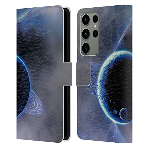 Funda libro Samsung S23 Ultra de cuero con ranuras para tarjetas y diseño artístico Planeta Azul