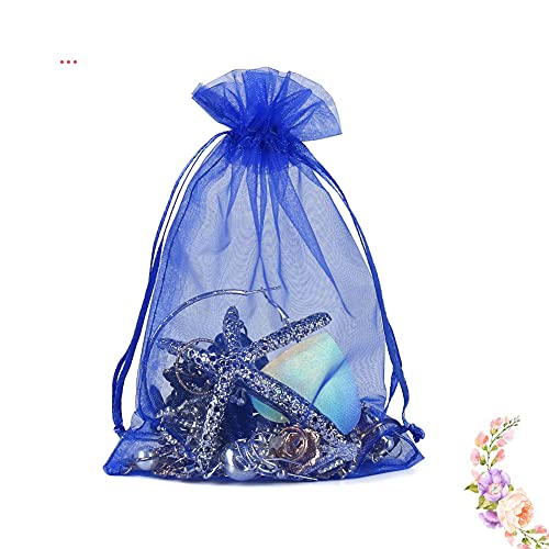 Image of HRX Package Royal Blue Organza Bags 100pcs, 4 x 6 inch Mesh Drawstring Gift Bags Jewelry Pouches Small Sachet for Christmas Candy Party Favor