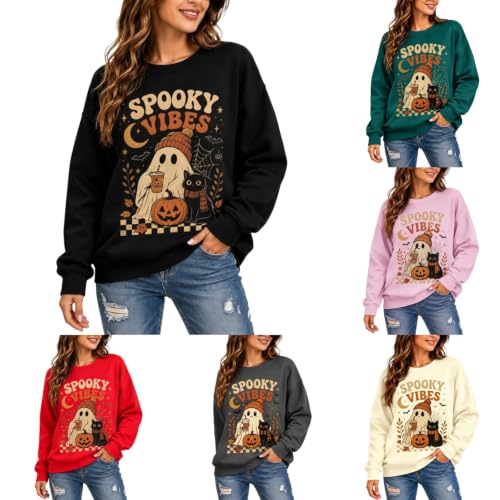 GAHIEDIM Halloween Costume Womens Halloween Sweatshirt,Ghost Pumpkin Graphic Sweatshirt Spooky Season Black Large - image 1