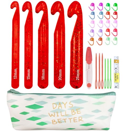Weabetfu 5 Large Crochet Hook,25mm 20mm 18mm 15mm 12mm Size Crochet Hooks, Large Crochet Hooks for...