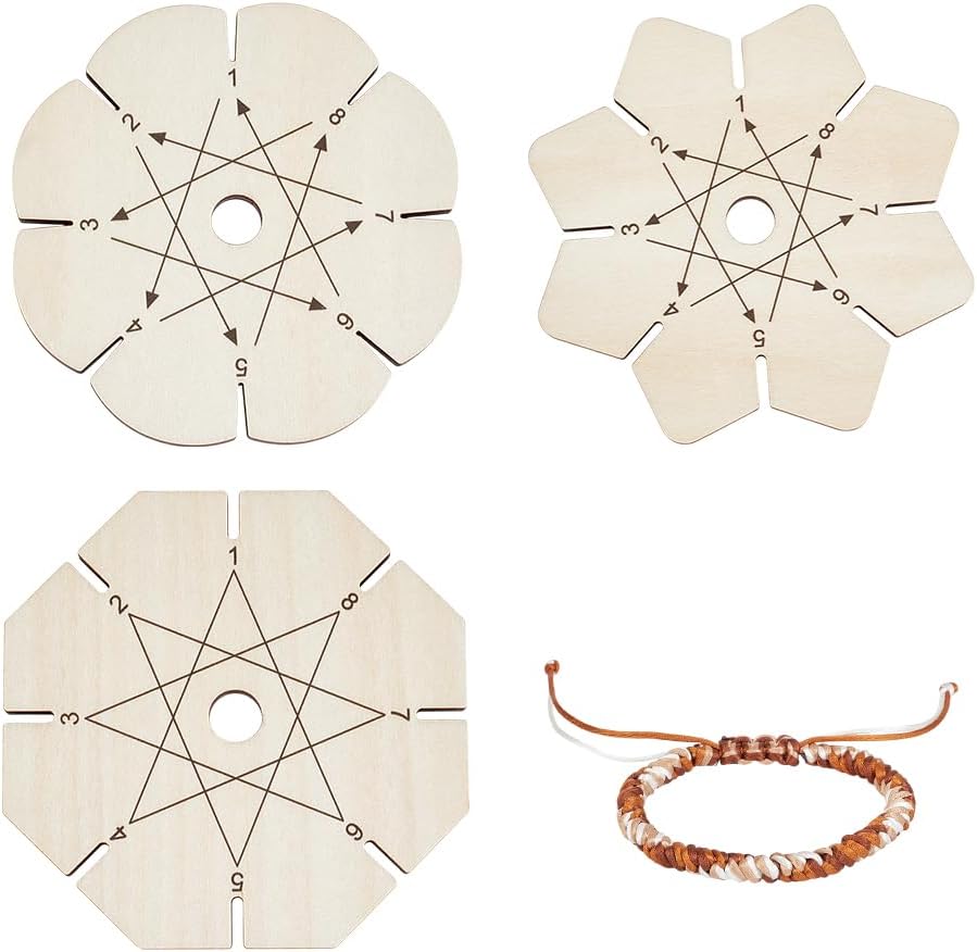 PH PandaHall 3pcs Bracelet Braiding Disk, Flower Shape Kumihimo Disk Wood Bracelet Braiding Plate Beading Cord Disc for Friendship Bracelets Making Weaving Kumihimo Supplies