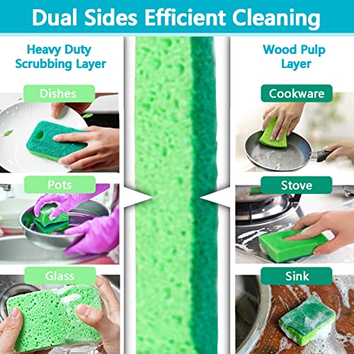 Image of Kitchen Cleaning Sponges, 6 Pack Heavy Duty Scrub Sponges Cleans Fast Non-Scratch Sponge for Washing Dishes and Cleaning Kitchen (Dark Green)