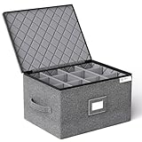 YearningHome Wine Glass Storage Box with Dividers,Hard Shell and Stackable Stemware Storage Containers with Sturdy Handle for Glassware Crystal Storage and Transport,Grey,Holds 12