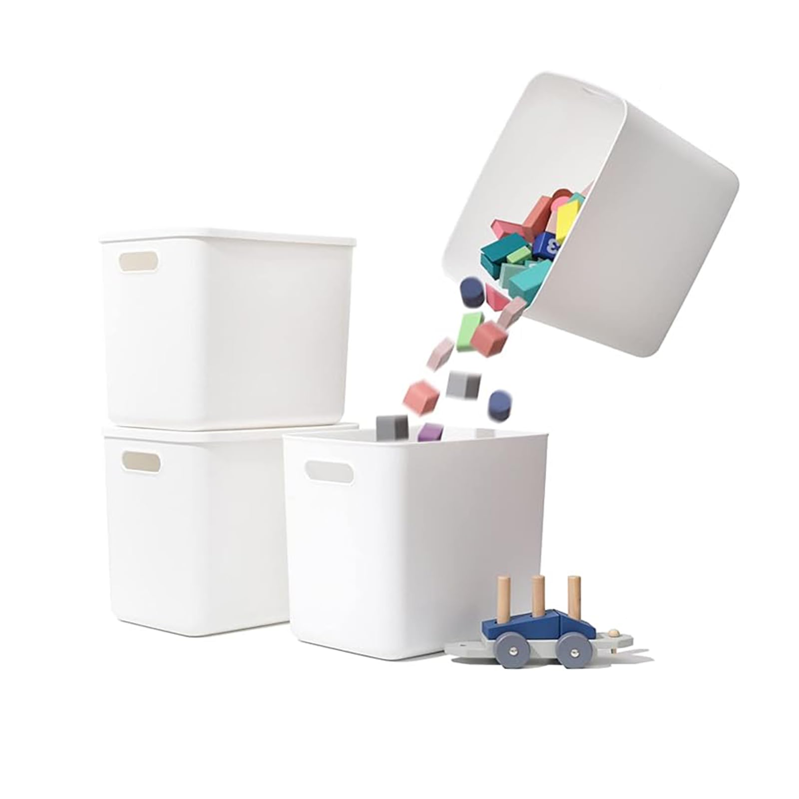 プラスチック 収納ボックス 蓋付き 約 幅30×奥行20.5×高さ25(cm) 約15 L 積み重ねボックス、押し入れ/居間/台所 収納4個セット(白, 4L)