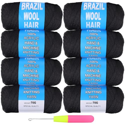 Mscat Pelote de laine brésilienne naturelle noire pour crochet, tresses, torsion, fausses dreadlocks et plus encore – 70 g/rouleau