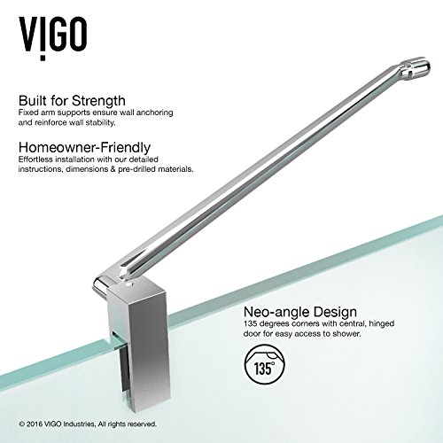Vigo Vg6062Chcl36 34.13" -34.13" W -73.38" H Frameless Hinged Neo-Angle Shower Enclosure With Clear 0.38" Tempered Glass And Stainless Steel Hardware In Chrome Finish With Reversible Handle​ #TOP7
