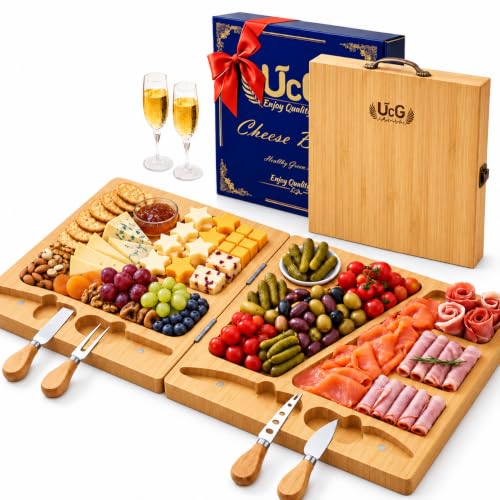 Beautiful Gift Bamboo Charcuterie Boards: Folding Easy Storage, Large