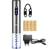 Tire Bouchon Electrique MAXAH pour Vin Décapsuleur Rechargeable Ouvres Bouteille avec Coupe Capsule pour Vin Champagne Sans Effort Le Meilleur Cadeau pour Votre Ami Gris Classique