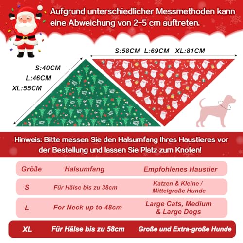 SZEE 2 Stück Hundehalstuch Weihnachten,Hunde Bandana-Festliches Halstuch für Hunde & Katzen mit Santa- und Tannenbaum-Motiv, Weiches Kopftücher Waschbarer Hundehalstücher, Ideale Haustiergeschenk, XL
