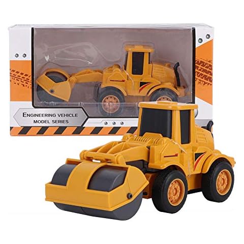 Engineering Vehicle Model Alloy Bulldozer/Excavator/Road Roller Toy/Grabber Model 360° Rotation Construction Vehicles Truck with Collision Deformation, Gifts for 6+ Years Old Kids(Road Roller) Cover