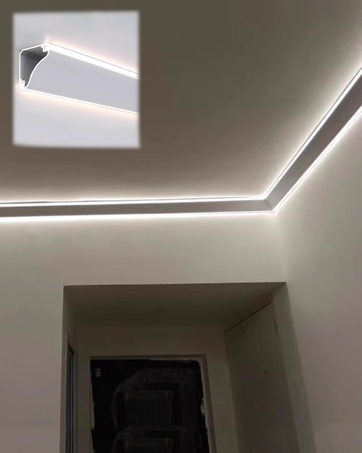 Dekoracyjna listwa sufitowa, biała listwa gzymsowa od 2,4 do 4,9 m (8-16 stóp), aluminiowa listwa osłonowa LED, dekoracyjny dyfuzor oświetlenia do sypialni, salonu, płyty gipsowo-kartonowej (300 c)