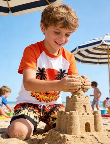 Boys Bathing Suits Size 10 12 Toddler Swimsuits Orange Swim Trunks with Rash Guard for Boy Swimwear Children 11t 12t Red Hawaii Swimming Suits — view 6