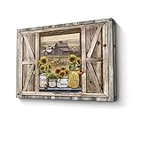 Sunflower Wall Art Canvas Print Rustic Wall Decor Faux Barn Doors Sunflower Jars On Barn Painting Pi