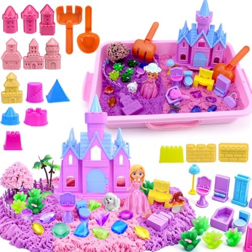 Princess Castle Sensory Bin for Toddlers 3-5 Year Old – 57 PCS Sand Play Set with Lid, Portable Sandbox, Montessori Sensory Toys, Calm Down Gift for Girls Age 3 4 5 6 7 8