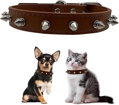 Spiked Dog Collar,Anti-Bite Spike Collar for Dogs,Protective Pet Neck Pu Leather Studded Chihuahua Collar for Xs Small Medium Large Boy Dogs Male,Brown M