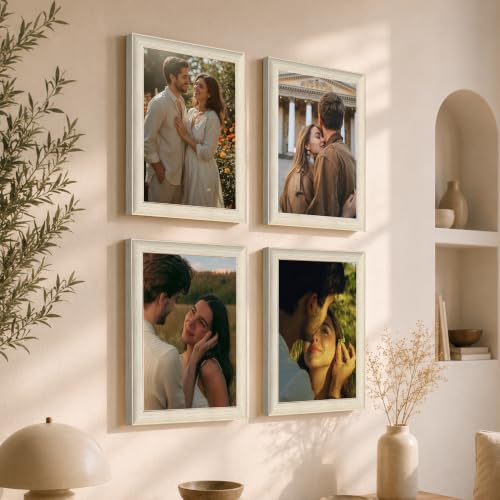 Image of Art Street Wooden Photo Frame for living room, Aesthetic Cave Design Photo Frames for Photograph, Art Work, Certificates Set of 4 (8x12 Inch, White)