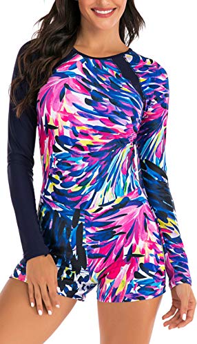 Swimall Women Boy Short Long Sleeve Swimsuits One Piece Rash Guard Bathing Suit Swimwear Upf 50+(Multicoloured, Large(8-10)) #TOP2