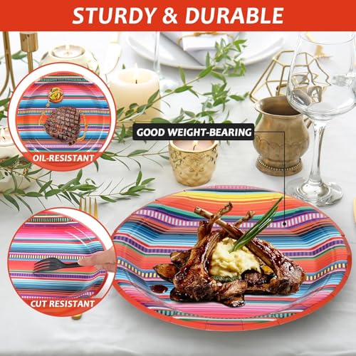 Image of 48PCS Fiesta Party Paper Plates Mexican Serape Fiesta Party Decorations Taco Plates Disposable Day of The Dead Supplies 7 inch Mayo Dessert Platters Mexico Stripes Dia De Los Muertos Decor