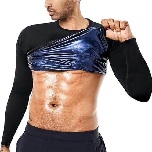 Sauna Sweat Suits Shirt Waist Trainer for Men Compression Workout Gym Clothes Sweat Enhancer Long Sleeve (Blue, S/M)