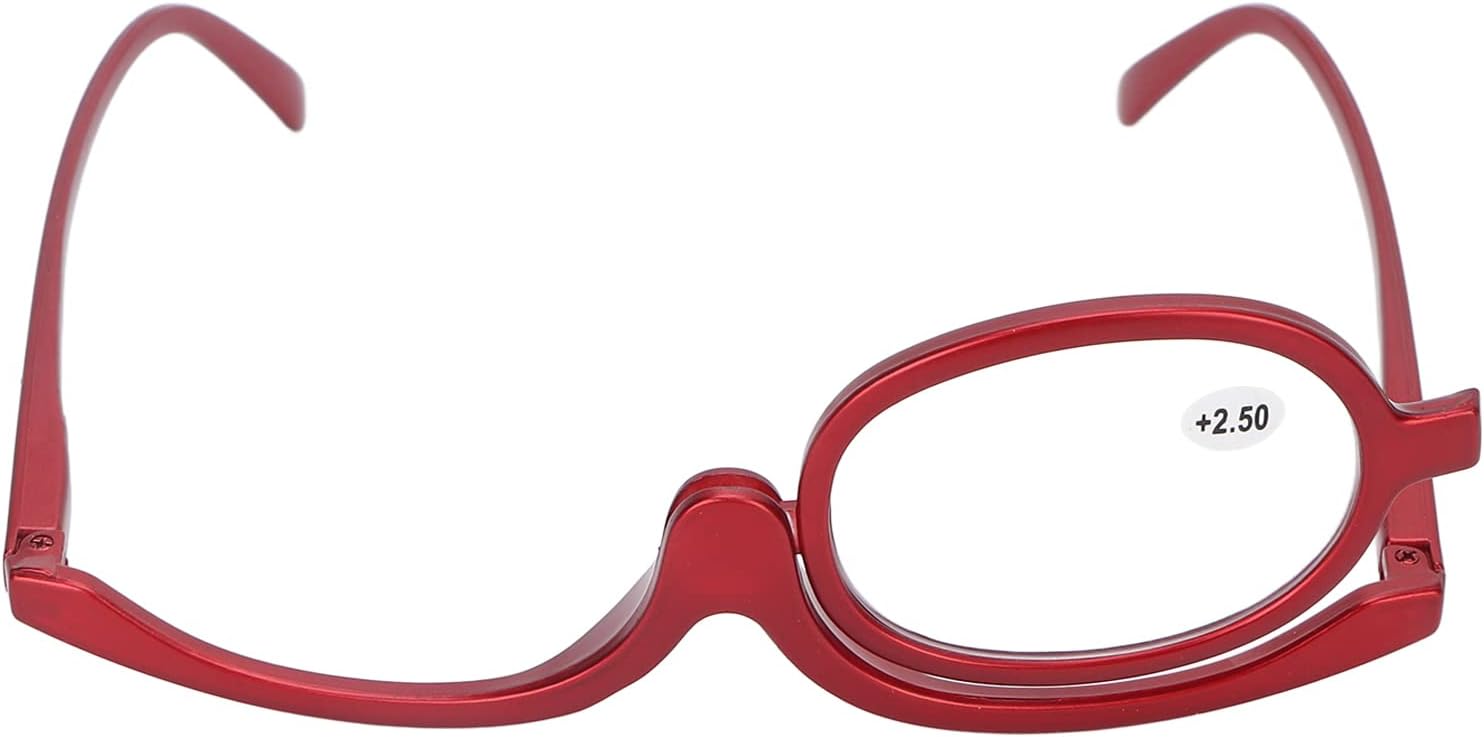LEYT Magnifying Makeup Glasses, Eye Makeup Glasses for Women Flip Up, Magnify Eye Makeup Glasses Single Lens Rotating Glasses Women's Makeup Essential Tool, for Women Red (+2.50)