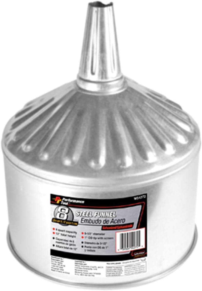 Performance Tool W54272 Steel Galvanized Funnel – 8 Quart Capacity