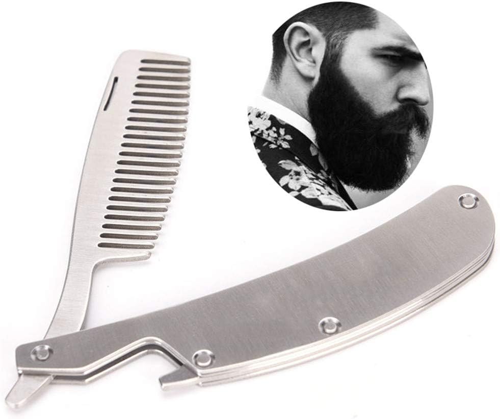 Folding Beard Comb Stainless Steel Multifunction Bottle Opener Pocket Comb with Anti-Static for Grooming & Combing Hair, Beards and Mustaches