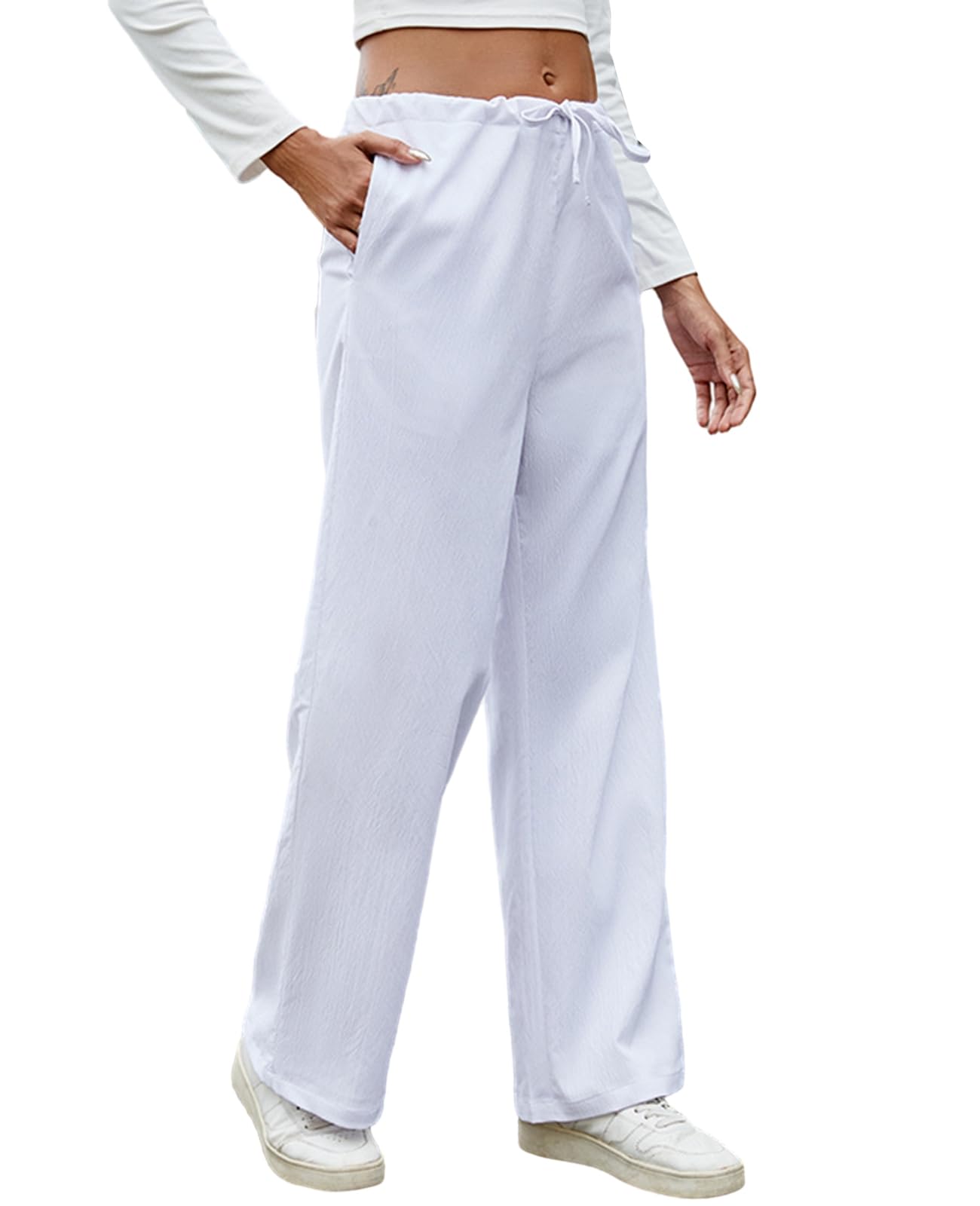 Women Casual Pants Straight Trousers Wide Leg Drawstring Active Pants Athletic Casual